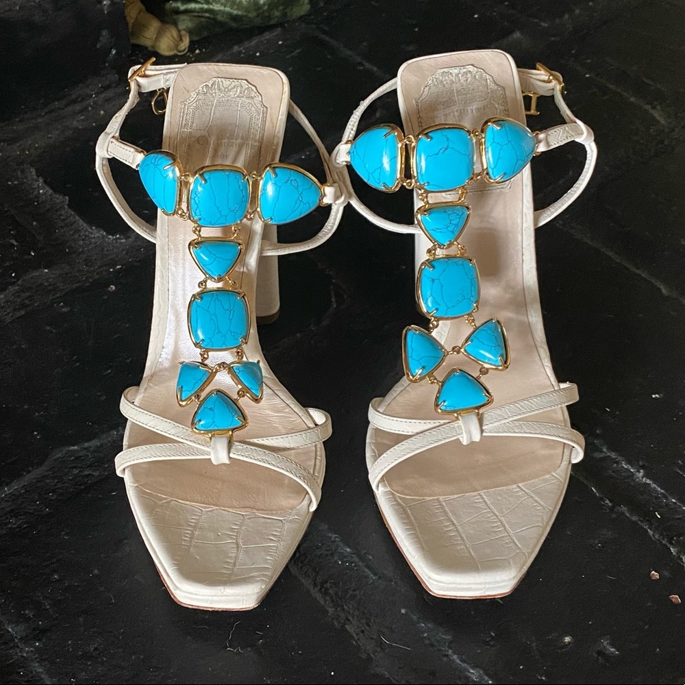 Christian Dior Turquoise jeweled strap heels